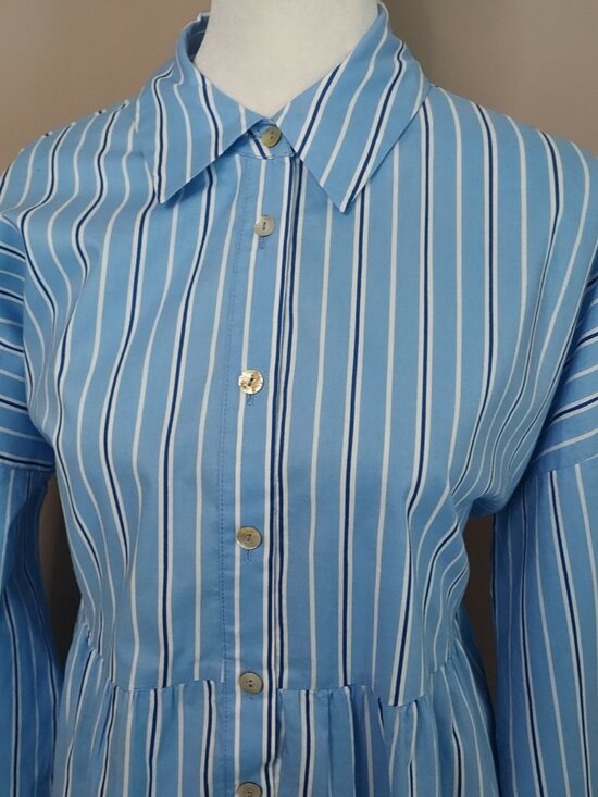 Tuckernuck Pomander Place Blue Stripe Tiered Cara Shirt Dress Size Medium - Picture 3 of 11